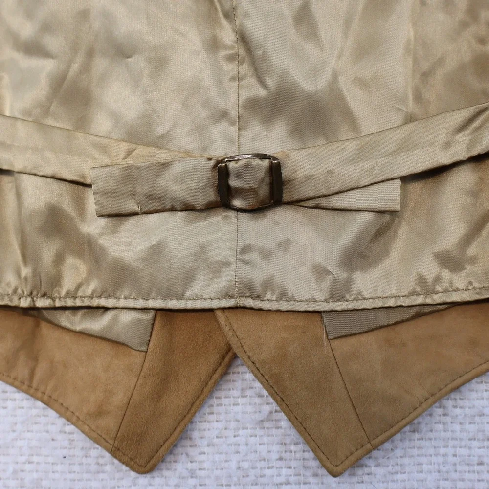 Saks Fifth Avenue Mens 46 Suede Vest Tan Brown Vintage Button Front Waistcoat
